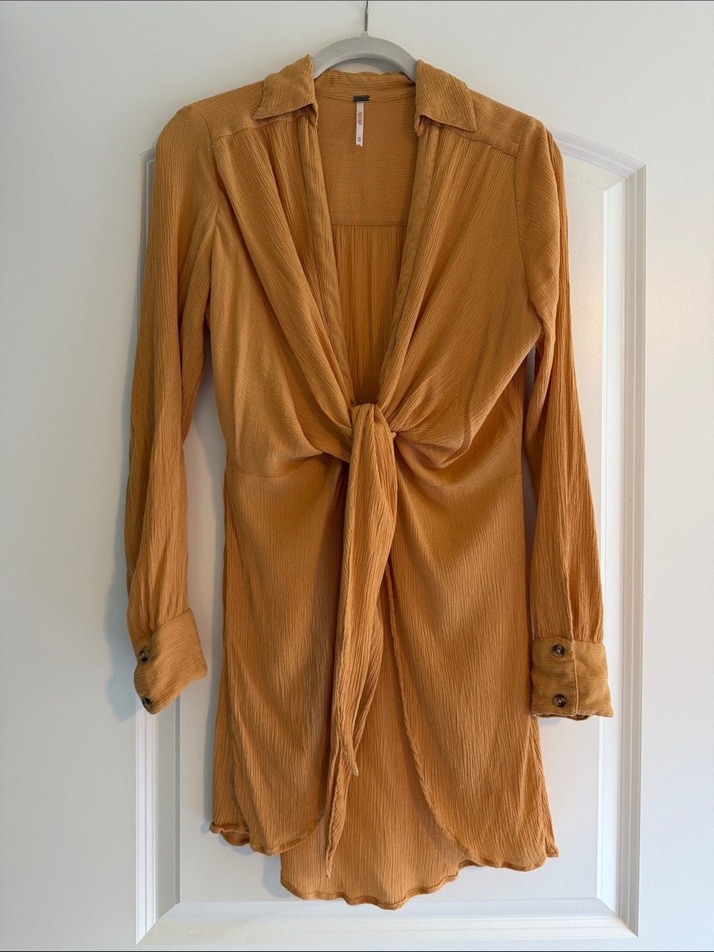 Free People Worlds Apart Tie Front Tunic Gauze Tangerine Gold XS